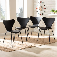 Baxton Studio AY-PC11-Black Plastic-DC Jaden Modern and Contemporary Black Plastic and Black Metal 4-Piece Dining Chair Set<